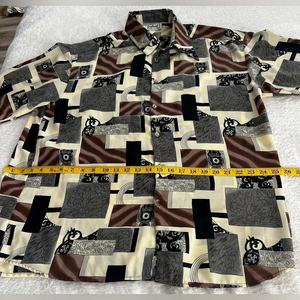 Joe Brand Men’s Vintage Pop Art Short Sleeve Shirt, Black/Brown/Cream, Size XL - Picture 4 of 10